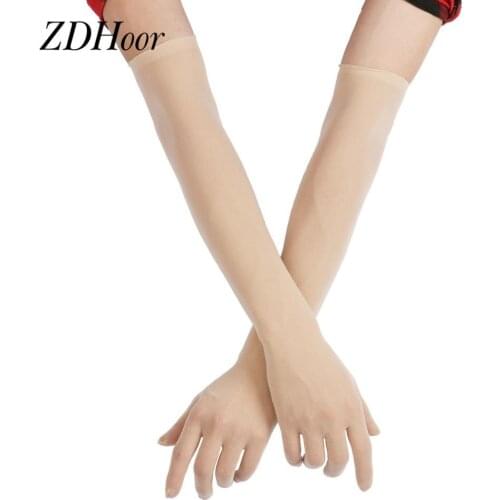 Women Mesh See Through Sheer Gloves Stretchy Full Finger Long Gloves Mittens Sun Protection Seamless Outdoor Anti UV Gloves
