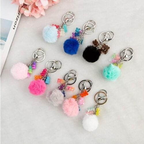 1PC Gummy Bear Keychain Flatback Resin Pendant Charms Colorful Handbag Keyring for Women