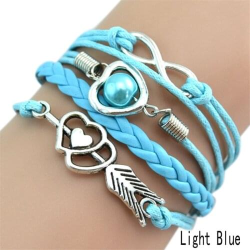 6 Colors!! New Fashion Jewelry Women/Girls Multilayer Braided Bracelet With Heart & Number 8 Shape Decorations