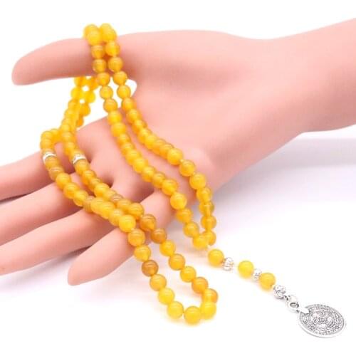 99 beads Muslim natural stone agate yellow agate mens high-end bracelet 6/8 / 10mm beads accessories chalcedony tassbih gift
