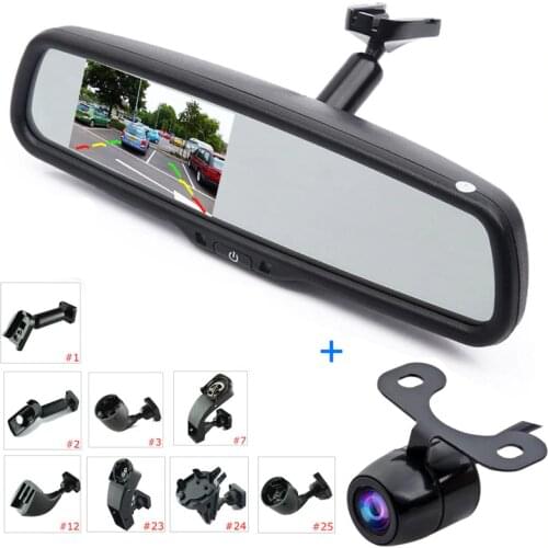 ANSHILONG Car Rear View Kit 4.3" LCD Mirror Monitor + Reverse Backup Parking Camera, Interior Replacement Mirror + Bracket