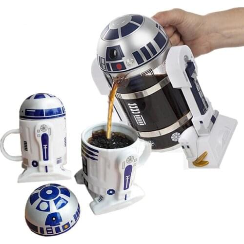 Free Shipping R2D2 Robot Shape Coffee Maker 960ML Milk Cup Set Creative Table Ornament Personalized Gift Ceramic Coffee Mug