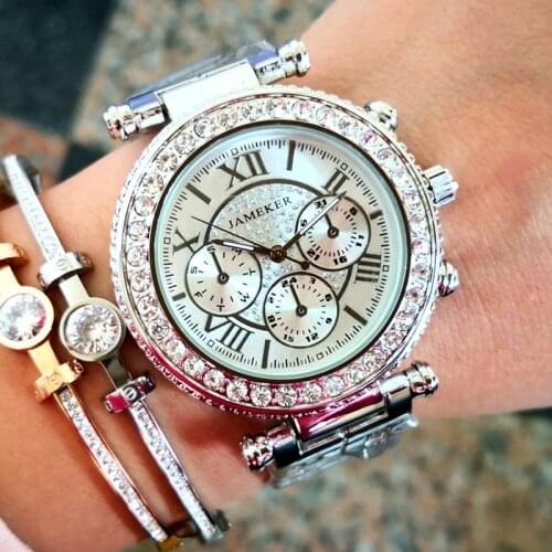 New Luxury Quartz Wrist Watch Geneva Womens Stainless Steel Rhinestone Wristwatches Lady Ladies Silver Rose Gold Womens Watches