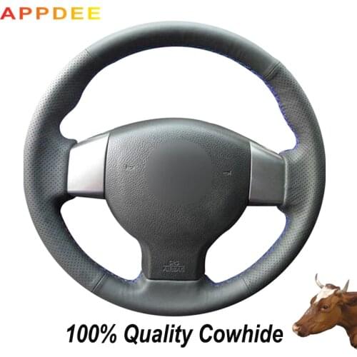 APPDEE Black Genuine Leather Steering Wheel Cover for Nissan Tiida 2004-2010 Sylphy 2006-2011 Versa 2007-2011 Versa Note