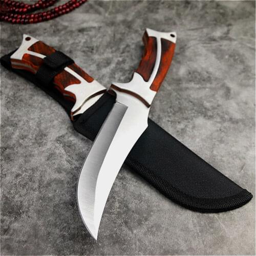 Color wood mirror light integrated thickened straight knife sharp outdoor hunting knife tactical straight knife + nylon sleeve