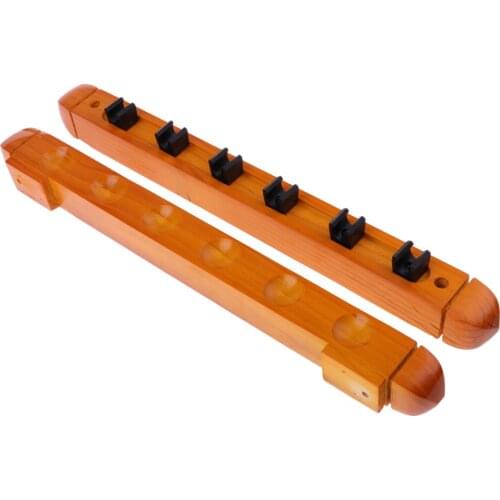 Wood Pool Cue Wall Mounted Rack 6-Rod Billiard Snooker Stick Holder Keeper Rack