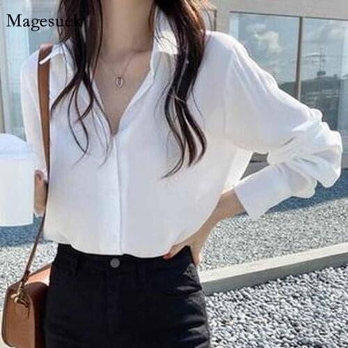 Elegant All-match Fashion Chic Black Korean Shirt Women Tops and Blouse White Blouse Bottoming Shirt Office Lady Clothes 11397
