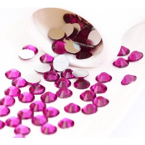 Good Quality ss3-ss34 Fuchsia Flat Back Nail Art Glue On Non Hot Fix Rhinestones