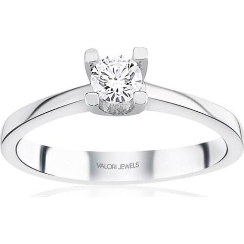 Valori Jewels 0.26 Carat, Zirconia White Round Gemstone, Rhodium Plated, Solitaire Ring