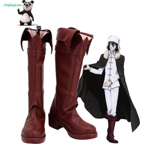 Bungou Stray Dogs Fyodor Dostoyevsky Brown Shoes Cosplay Long Boots Leather Custom Made For Party Christmas Halloween