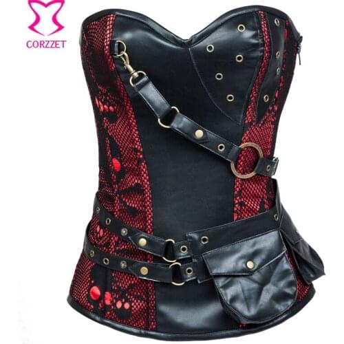Red / Black Skull Steel Boned Gothic Corset Steampunk Corsets And Bustiers Sexy Korset Plus Size Corselete Feminino Espartilhos