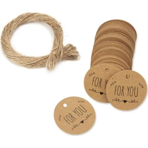 Round Label 100pcs Kraft Paper Gift Tag Clothes Hanging Tag Etiquette Handmade Label Packaging Decoration Tag