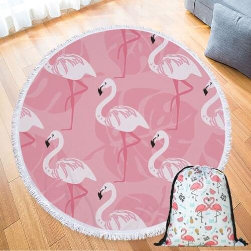 Summer Round Beach Towel Flamingo Tropical Plant With Drawstring Backpack Bag Bath Shower Towels Bikini Cover Up toalla playa