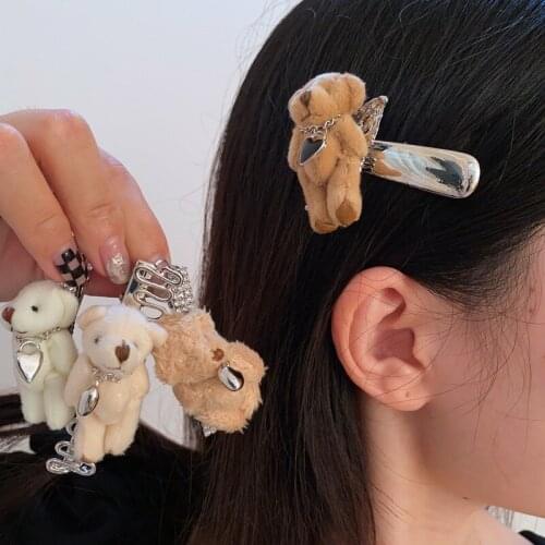 Punk Metal Bear Love Hairpin for Women Girl Personality Vine Crystal Chain Hair Clip Hair Accessories Fashion Jewelry Party Gift
