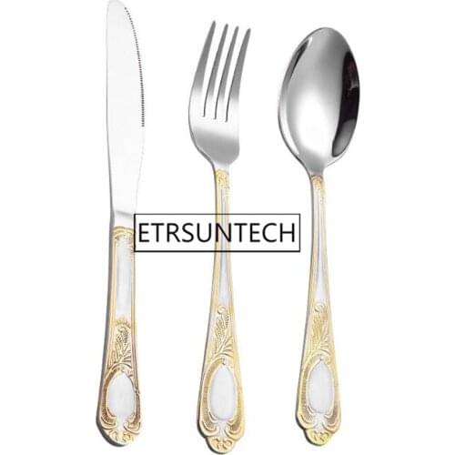 30sets Stainless Steel Flatware Set Gold Plated Cutlery Set High End Restaurant Tableware Dinnerware Knife Spoon Fork