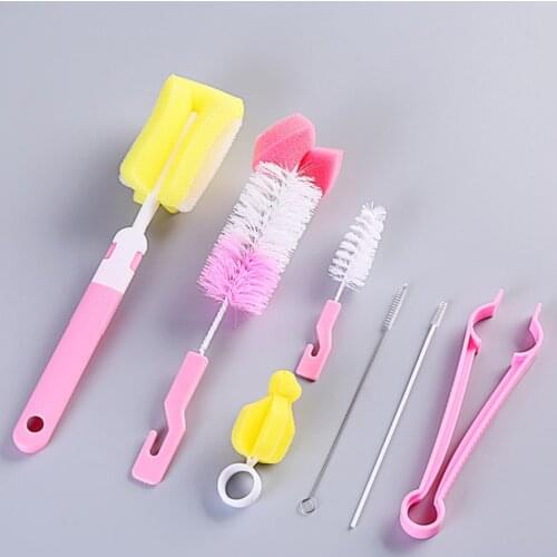 New 7PCS Baby Bottle Brushes Set Sponge Cleaning Cup Brushes Infant Bottles Non-Scratch Tube Cleaning Kit