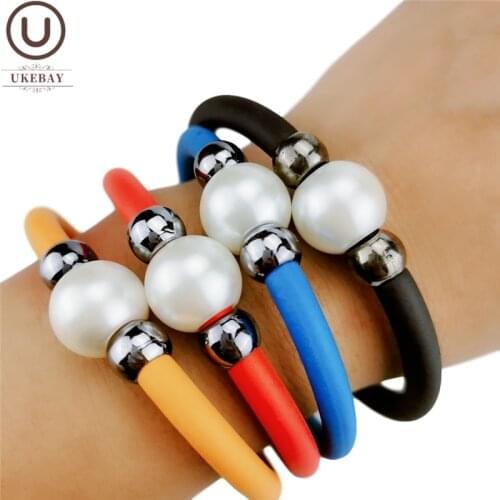 UKEBAY New simple Bracelets Bead Charm Bangle Women 2020 Fashion Round Bracelet Rubber Jewelry Gift Woman Pearl Bangle Jewellery
