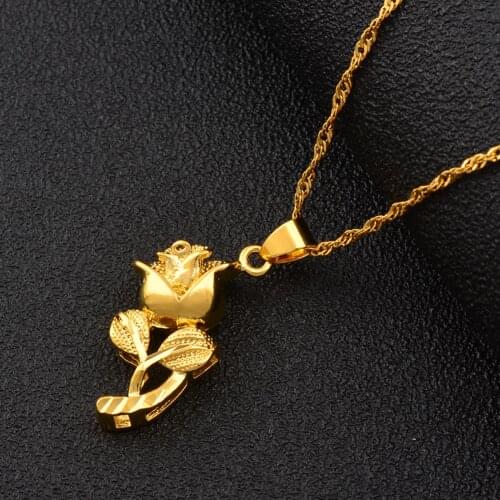 Anniyo Flower Necklaces for Women Gold Color and Brass,Charm Rose Pendant Jewelry Wife / Mama Gifts #000136
