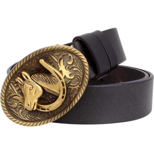 Fashion leather belt cowskin men Genuine Leather belt horse head cowskin belt Horse pattern Cowboy Knight belts
