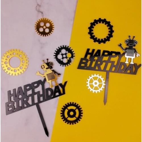 New Robot Gear Theme Happy Birthday Cake Topper Kids Boy Robot Lovers Party Decoration Supplies Baby Shower Decorations