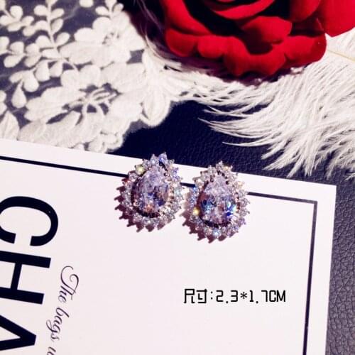 Water Drop Big Bling Zircon Stone S925 Sterling Silver Color Cute Stud Earrings for Women Fashion Party Jewelry Korean Earrings