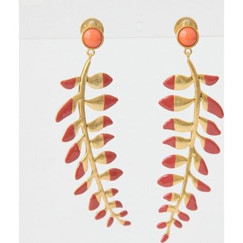 Europe and the United States light luxury enamel large-style leaf-shaped earrings earrings female