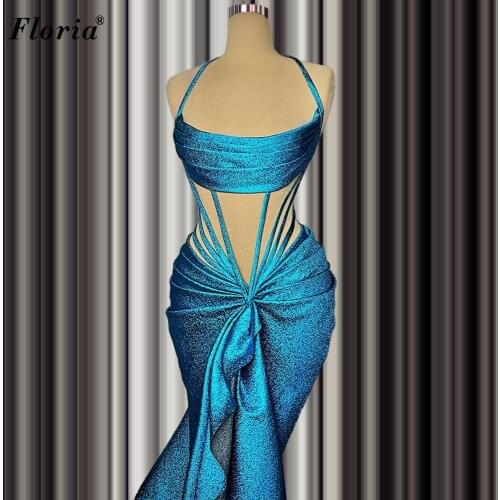 Blue Long Mermaid Cocktail Dresses Sleeveless Sexy Prom Dresses Beach Grand Party Dresses Couture Gowns Robes De Cocktail 2021