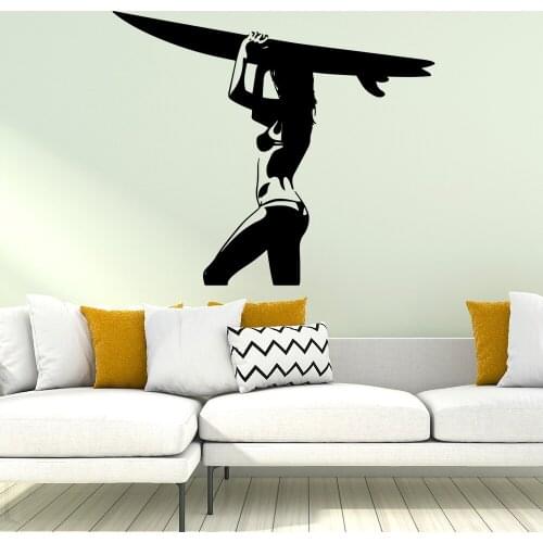 Modern Surfing girl Wall Sticker Self Adhesive Vinyl Waterproof Wall Art Decal Nursery Room Decor Removable Decor Wall Decals