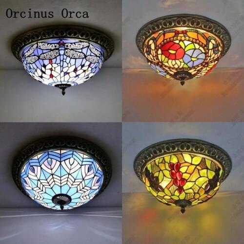 Mediterranean colored glass ceiling lamp restaurant bedroom balcony bar American Rural European Rural painting ceiling lamp