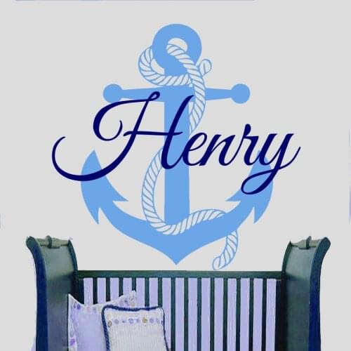 Customize Name Boys Room Wall Decal Boat Anchor Wall Sticker Vinyl Art Kids Nursery Name Wall Murals B-12