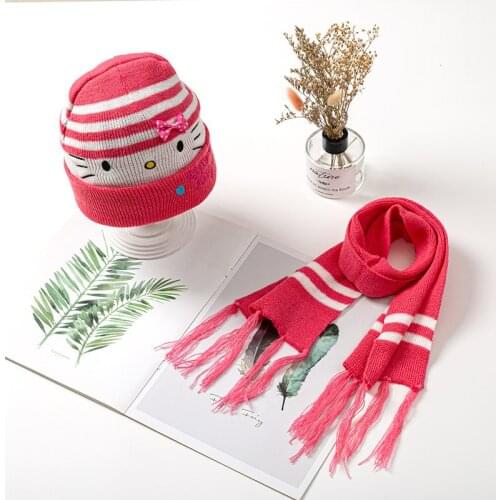 1-3 Years Baby Girl Hat Scarf Sets Cute Cartoon Infant Winter Warm Knitted Beanies Scarf Suit 2Pcs Toddler Girl Cap Scarf Set