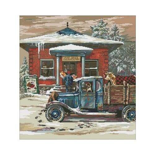 Christmas Country Post Office Embroidery,DIY 14CT Unprinted Arts Cross stitch kits Set Cross-Stitching Home Decor