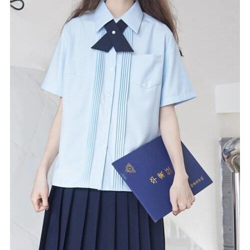 JK Uniform Japanese Shirt Spring Summer Basic Style Thin Solid Color Pleated Short Sleeve Pocket Shirt Top School Girl Outfit
