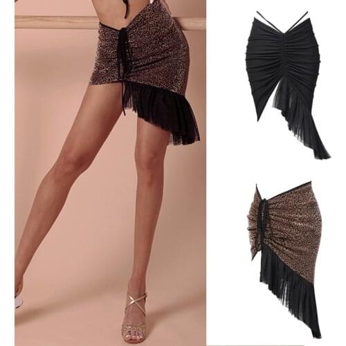 Latin Dance Skirt Lady Sexy Leopard Print Fringed Skirts Women Practice Clothes Tango Salsa Cha Cha Rumba Samba Wear DNV13534