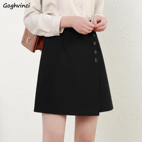 Skirts Women Asymmetric Vintage Plus Size S-4XL Button Simple Preppy Black Mini Skirt Office All-match Trendy High Waist Leisure