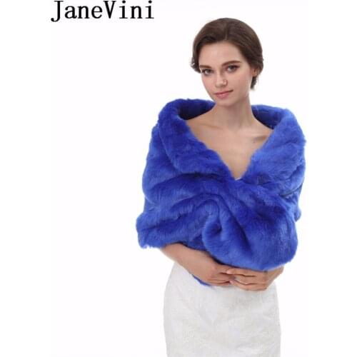 JaneVini High Quality Wedding Bridal Shawl Fur Bolero Women Winter Faux Fur Wrap Blue Shoulder Cape Fourrure Boleros Chales Boda