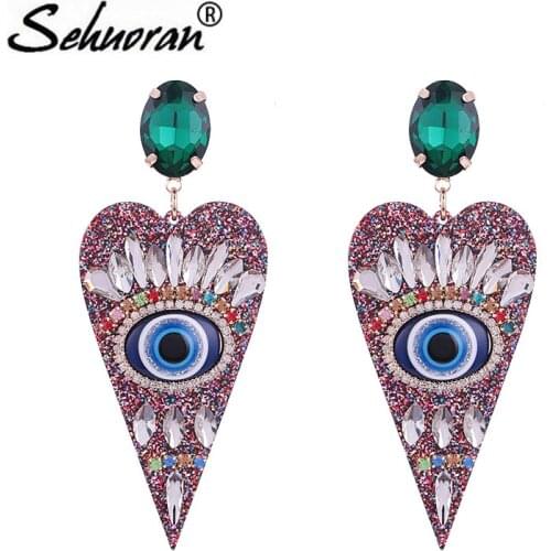 Sehuoran Brincos Aretes De Mujer Big Pendientes Resin Heart Mathc Crystal And Angles Eye Oorbellen Earrings For Woman Jewelry