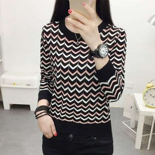 Striped Knitted Sweater Women Clothes 2021 Autumn Winter Pullovers Womens Fashion O-Neck Long Sleeve Hollow Out Woman Sweaters