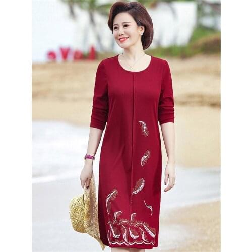 2020 New Middle-aged Mother Spring Autumn Clothing Long-sleeved Dress Fashion Printed Women Bottoming Shirt Dress Vestidos K395