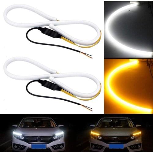 1-Set 45CM 17.7" Car DRL Flexible LED Tube Strip Style Flowing Bar Silicone Headlight Turn Signal Parking Lamp White / Amber