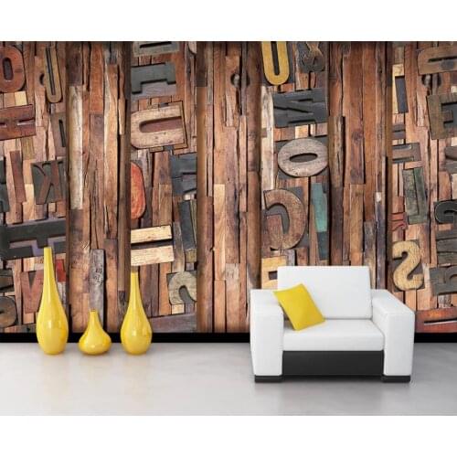 Wooden board woods wallpaper 3D English letter wallpapers alphabet retro restaurant background wall 3d wall murals wallpaper