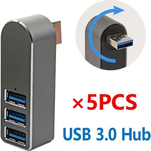 [5PCS] USB3.0 High Speed Aluminum Alloy Plastic Mini 3 Ports USB 3.0 Hub Rotate USB Splitter Adapter for PC Laptop 3-Port Hub