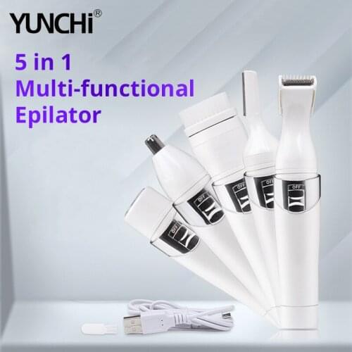 5 in 1 Epilator Hair Trimmer Hiar Shaver Nose Trimmer Eyebrow Shaping Knife Facial Cleansing Brush USB Rechargebale Battery