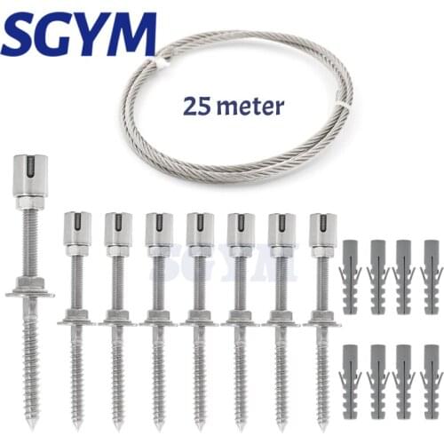 8 pcs Wire Trellis made of Stainless Steel for Climbing Plants Training Professional System as complete Set with Wall Brackets