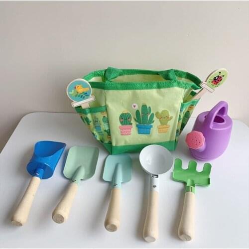 8pcs Wood Metal Beach Toy Shovel Spoon Rake For Boys Girls Play Sand Outdoor Yard Toy