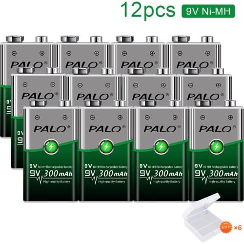 PALO 12 pcs 9v batteries 6f22 NIMH 300mah toy battery replacement battery radio batterias for camera radio flashlight