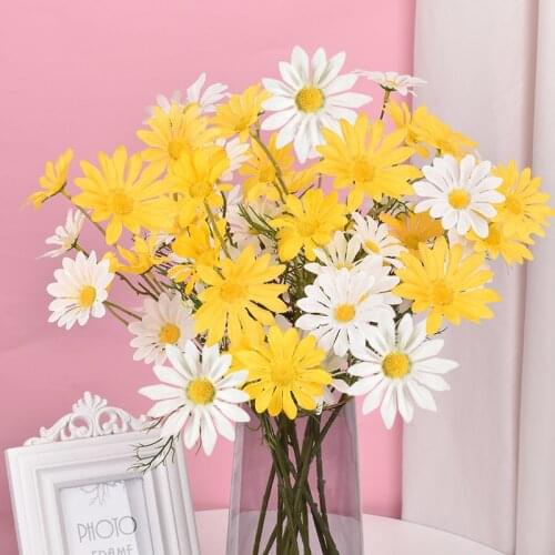 White Daisy Artificial Flowers Long Branch Bouquet for Home Wedding Garden Decoration DIY Bridal Silk Fake Flower Accessories