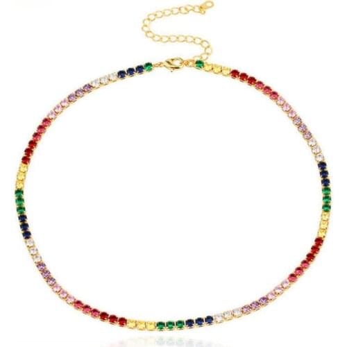 Sexy short sparking rainbow tennis chain chocker necklace with AAA+ CZ fashion personality women collar jewellery bijoux femme
