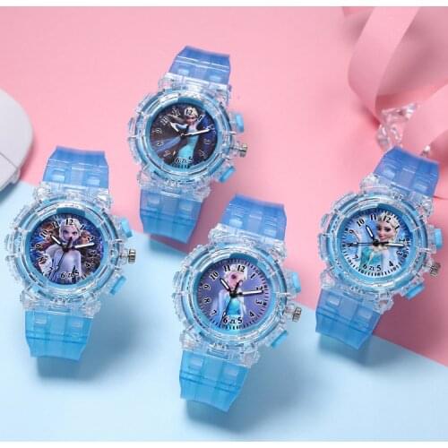 New Disney Frozen Elsa Princess LED Watch Figure Toys Childrens Cartoon Watch Student birthday Toys Childrens Day Gift