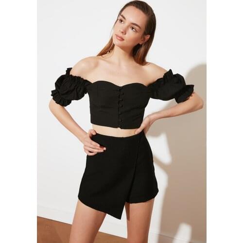 Black Piece Detailed Shorts Bermuda 2021 New Season Spring Summer Elegant Fashion High Waist Mini Short Skirt Different Colors